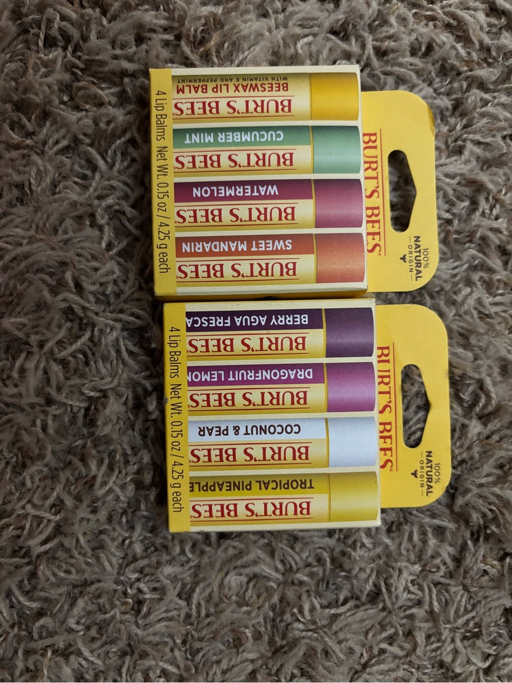 Burt's Bees Balm 8-Pack with Yellow Packaging and Multi-Colored Tubes